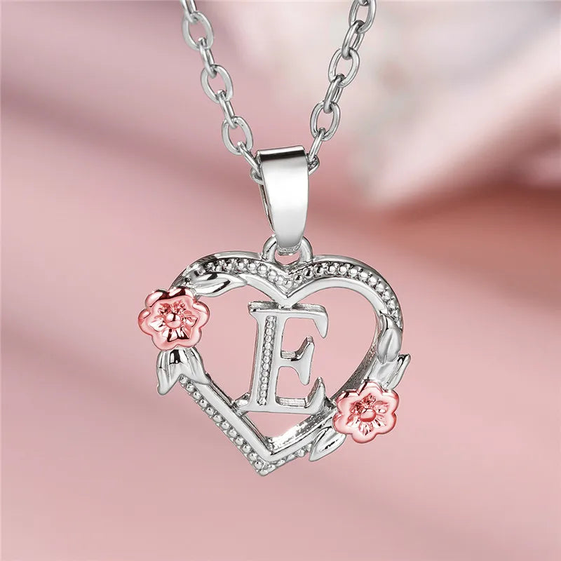 Personal A-Z Letter Flower Pendant Necklace