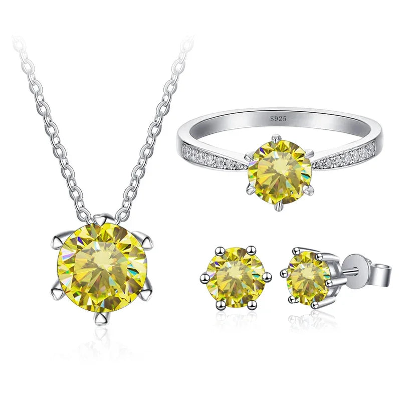 Solitaire Sterling Silver Moissanite Diamond Jewelry Set