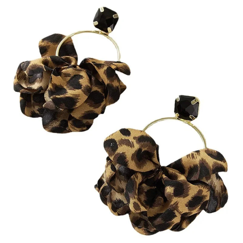 Leopard Print Fabric Art Drop Earrings