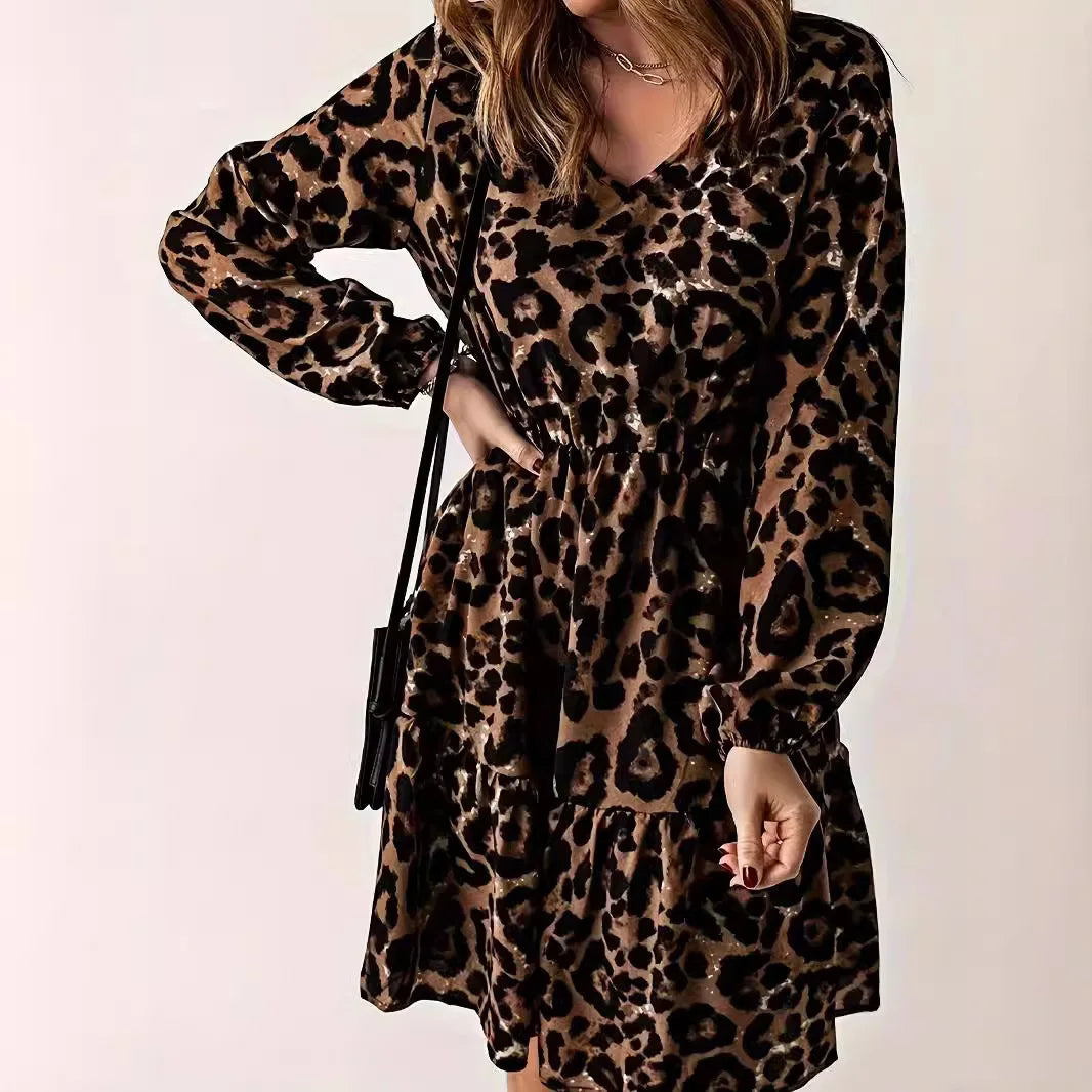 Good Mood Leopard Print V-neck Dress