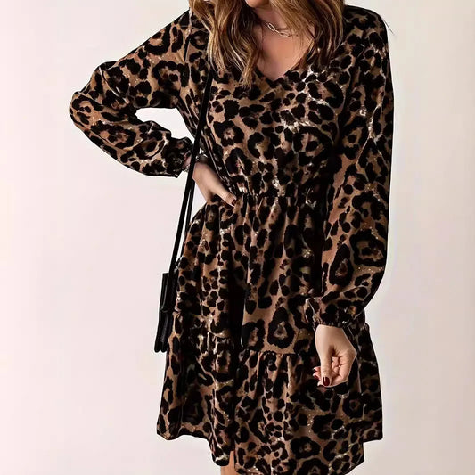 Good Mood Leopard Print V-neck Dress