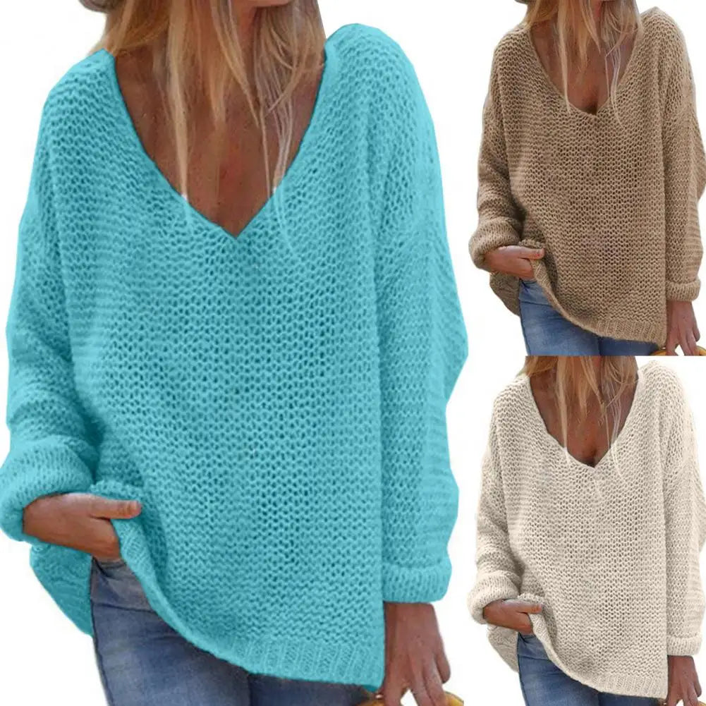 Trendy  Loose Fit V-Neck Sweater Knitted Top