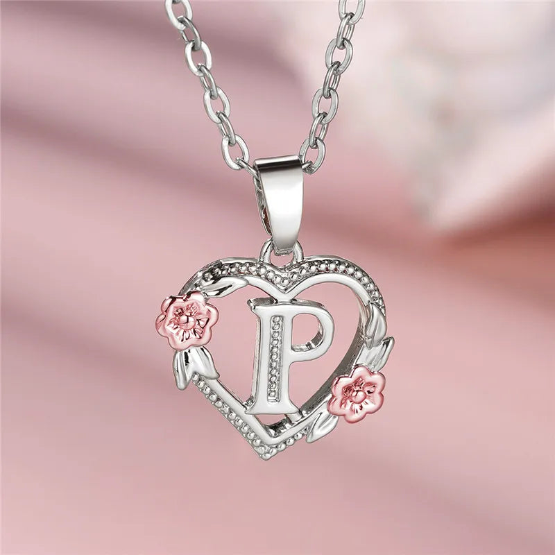 Personal A-Z Letter Flower Pendant Necklace