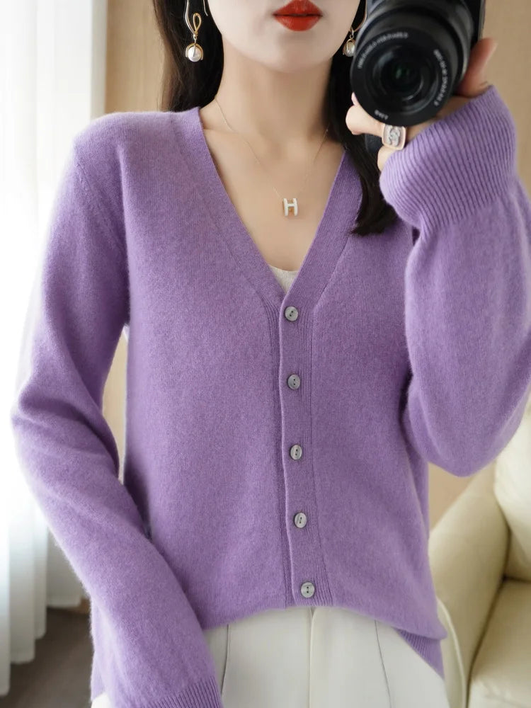 All Season 'New Look'  V-Neck  Single Breasted  Button Cardigans with Long Sleeve