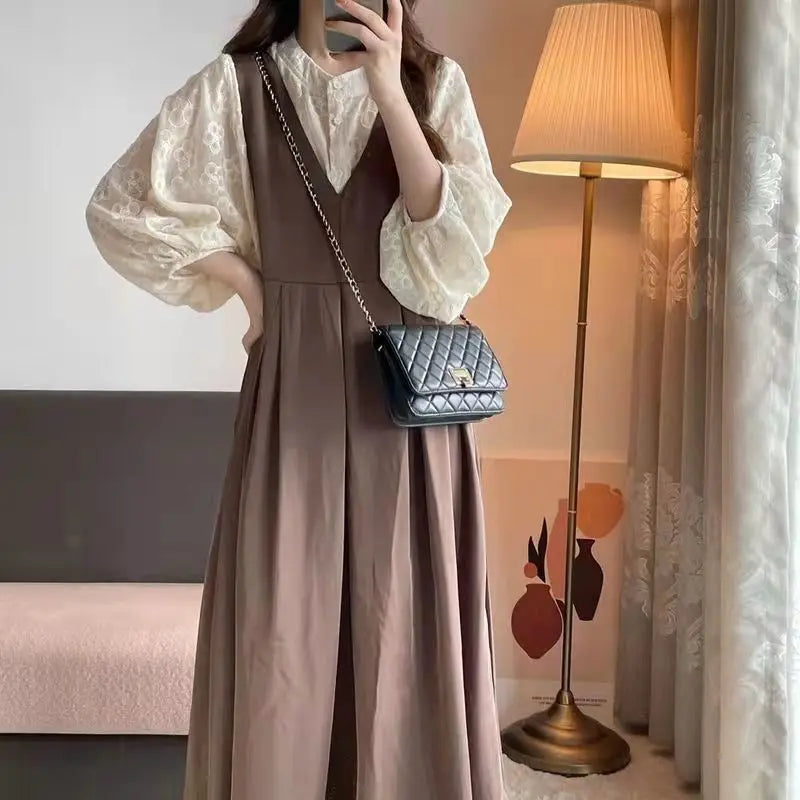 Leisure  French Vintage V-neck Strap Dresses