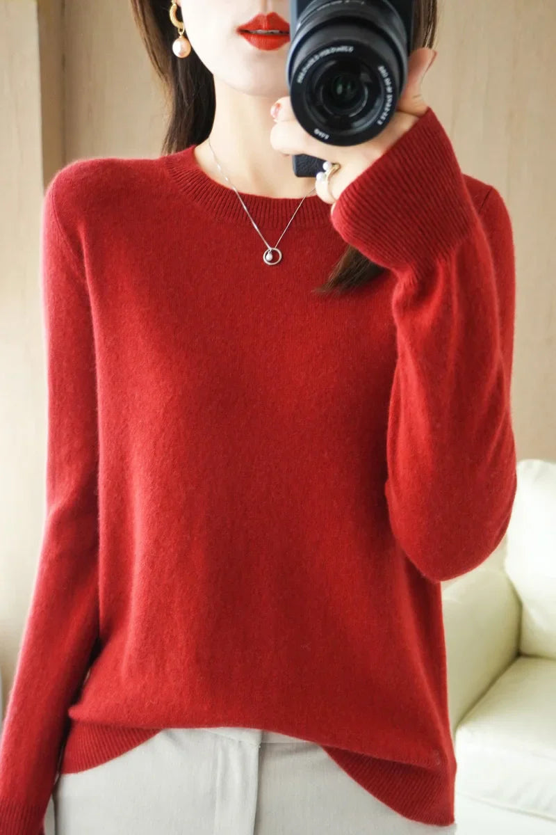 Classic Style Cashmere Round Neck Pullover with  Long Sleeve