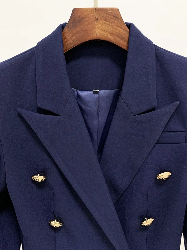 Blue Classic Slim Design Jacket with Gold  Lion Buttons