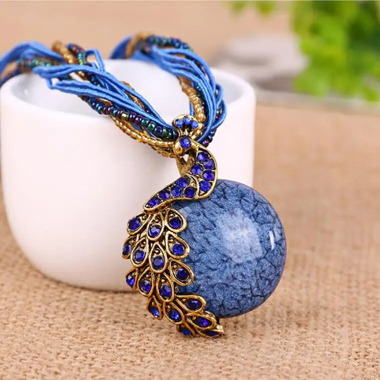 New Boho "Bird of Paradise" Beaded Pendant Necklace.