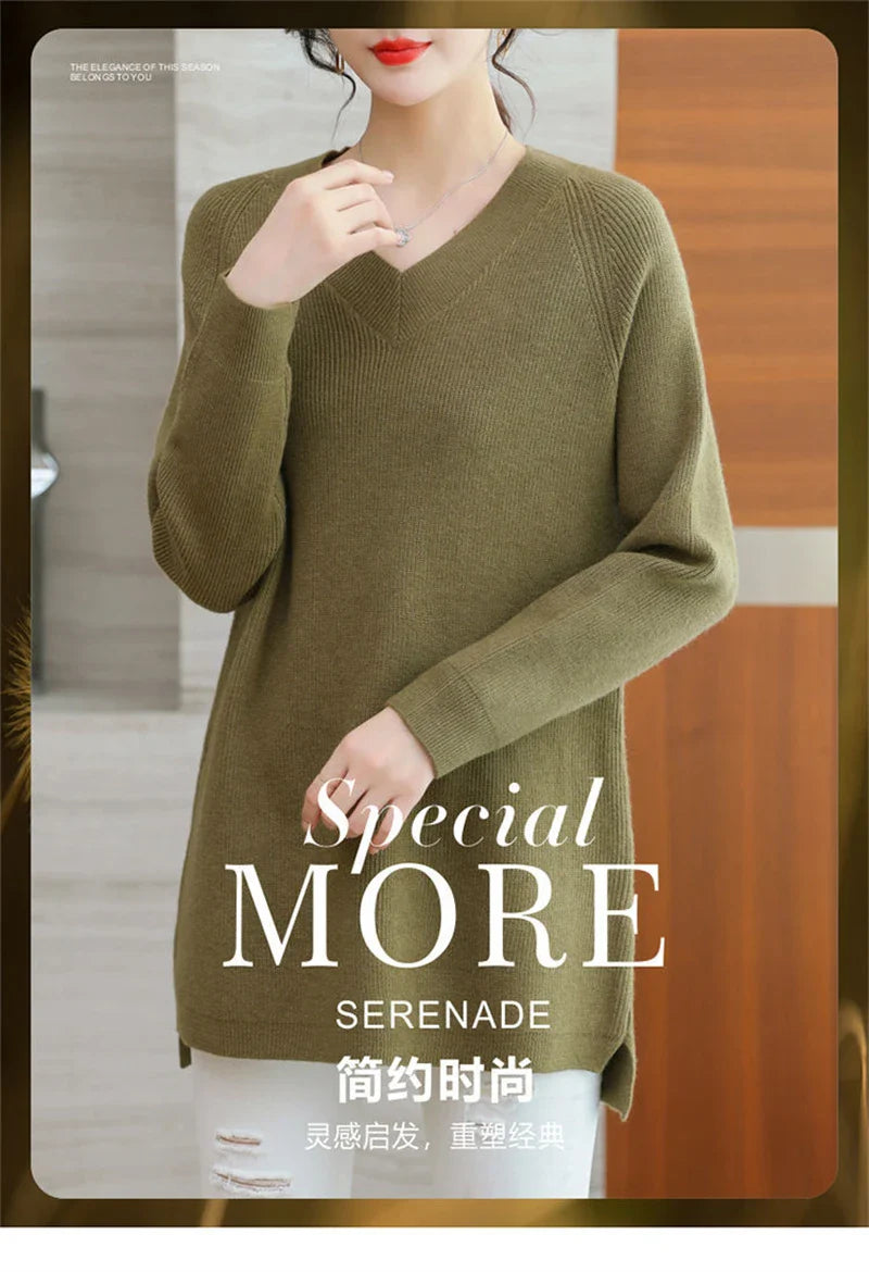 New Cashmere Style Knitted  Casual V-neck Pullover