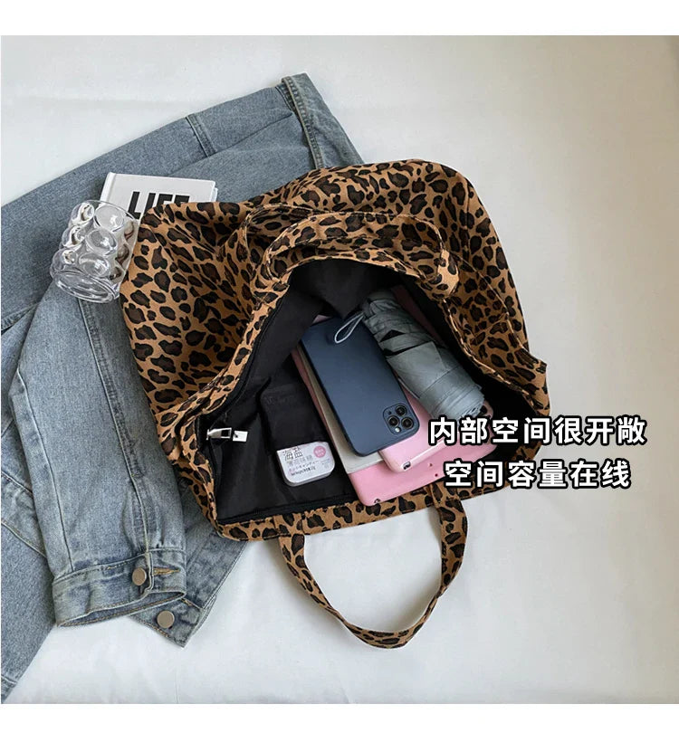 Versatile Casual Leopard Print Canvas Fashionable Crossbody Shoulder Bag
