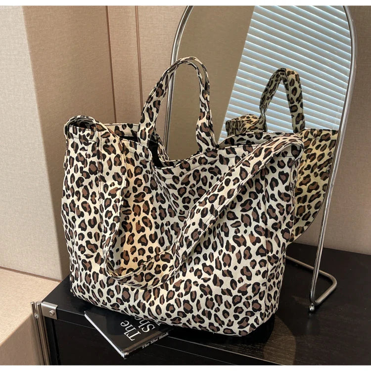 Versatile Casual Leopard Print Canvas Fashionable Crossbody Shoulder Bag