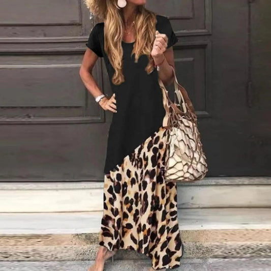 Trendsetter Colorblock Leopard Print Maxi Dress