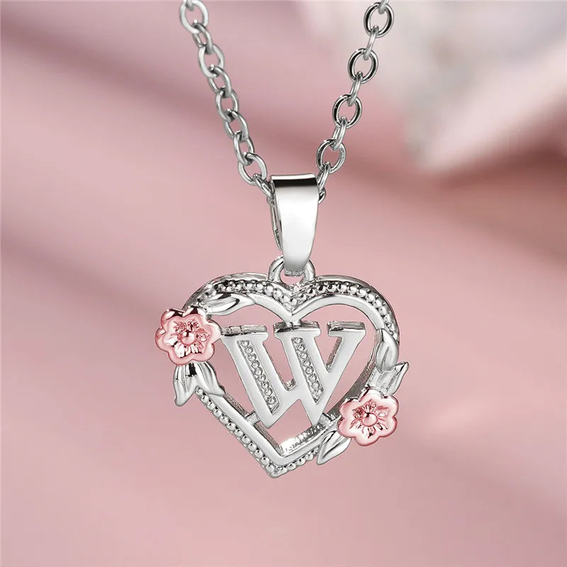 Personal A-Z Letter Flower Pendant Necklace