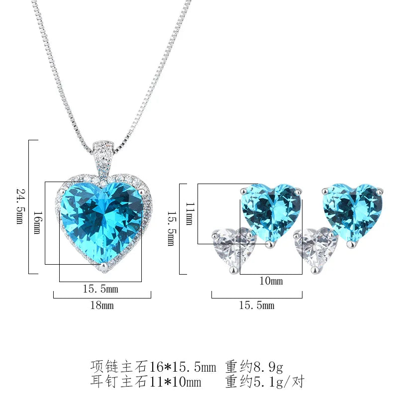 Sterling Silver Heart-shaped Pendant & Earrings Jewelry Set
