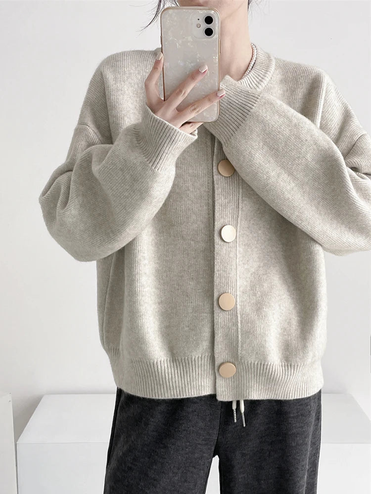 Elegant Cashmere  O-neck Knitted Loose  Cardigans Sweater