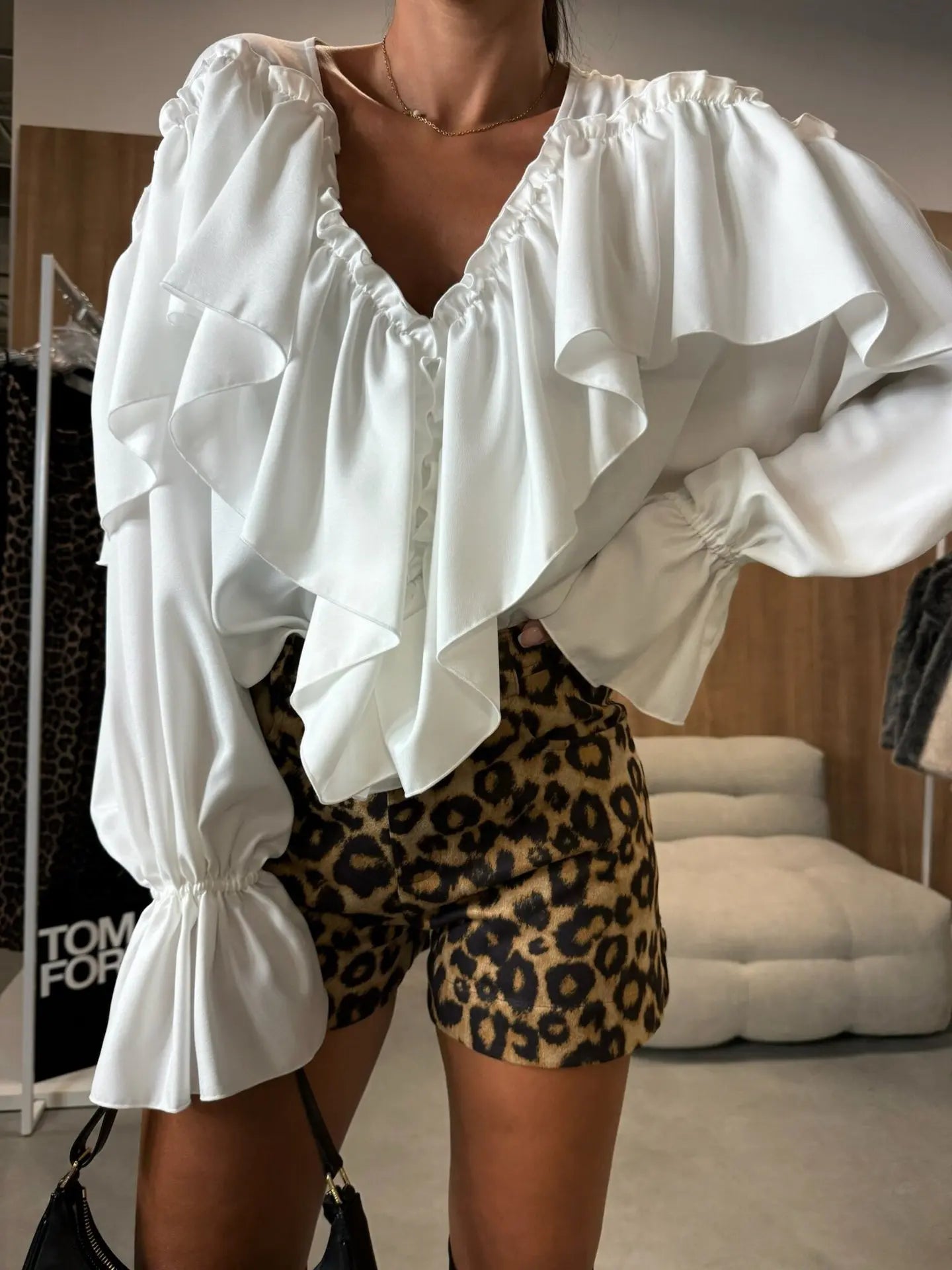 Bohemian  Ruffles Long Sleeves Oversize Shirts Tops