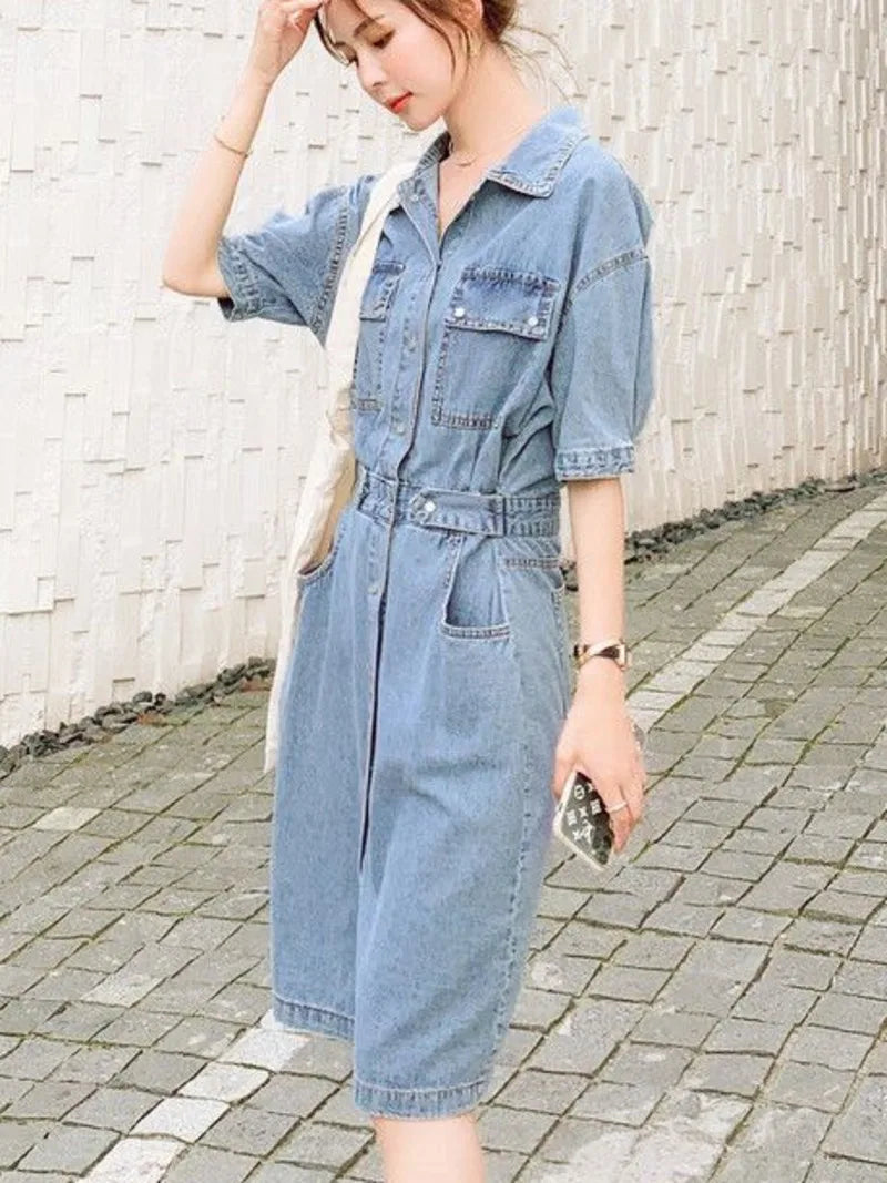 Extra Effort Denim Button Up Midi Dress