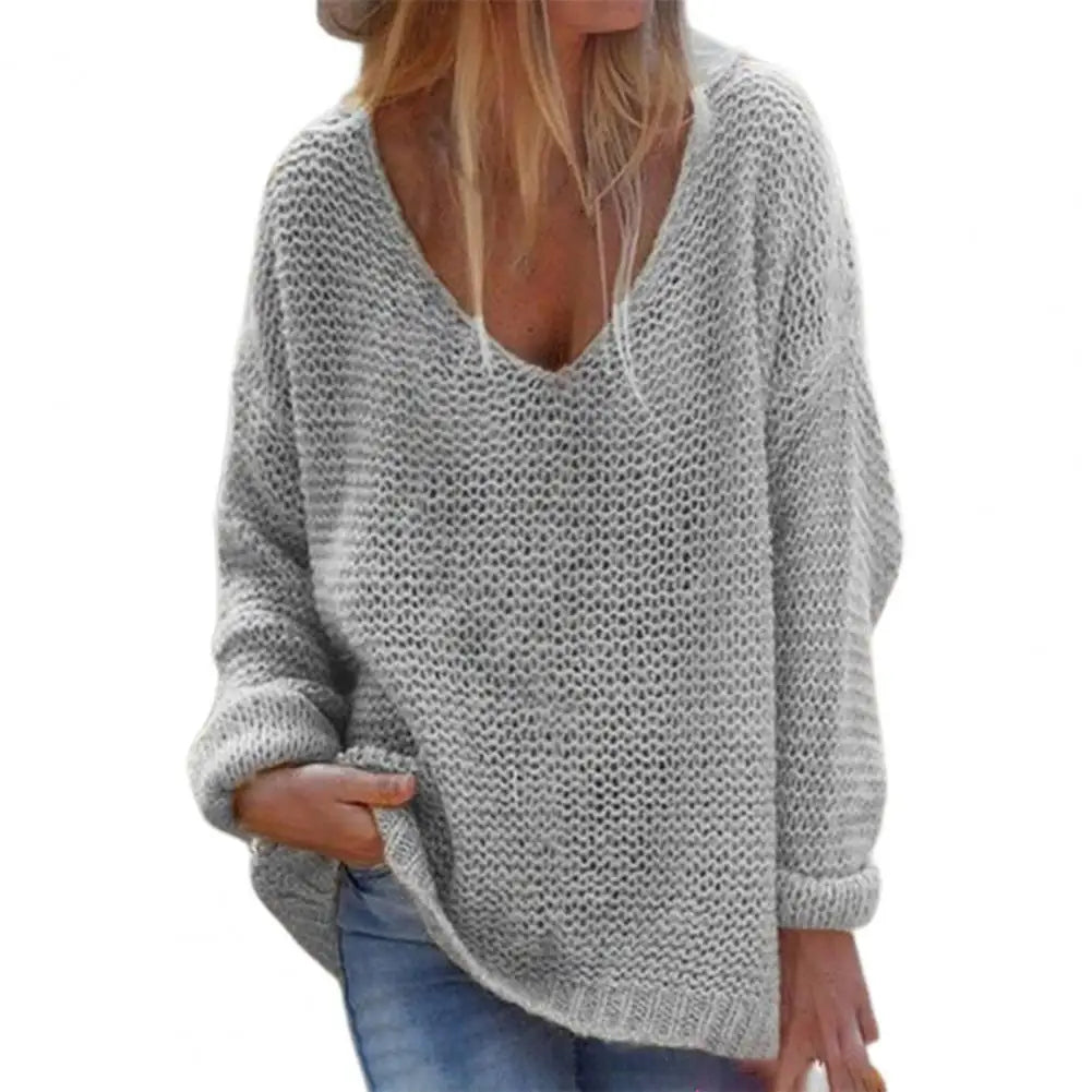 Trendy  Loose Fit V-Neck Sweater Knitted Top