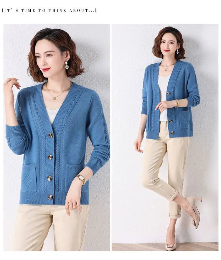 New Vintage  Button Cardigans Sweaters Coat with  Long Sleeve