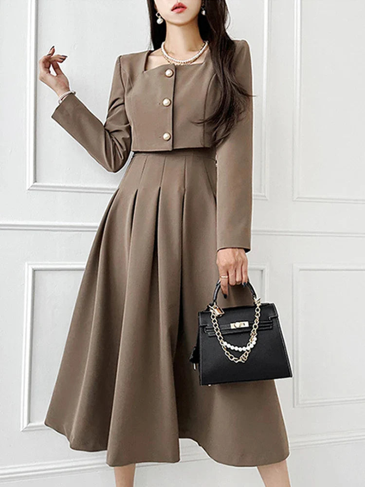 Perfectly Dressed Cropped Jacket and Maxi Skirt Two-Piece Matching Set