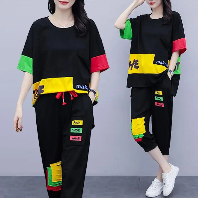 Korean Fashion Loose Short Sleeve Top & Pants 2 Piece Set