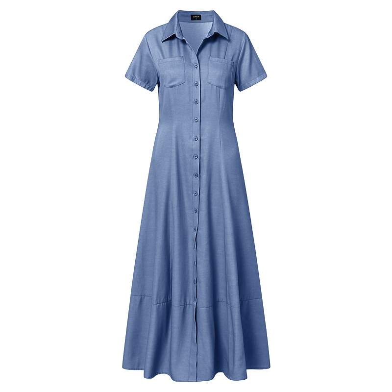 Denim Swing Dress with Long Dress with Pocket