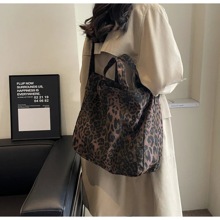 Versatile Casual Leopard Print Canvas Fashionable Crossbody Shoulder Bag