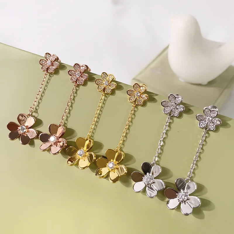 High Quality Clover Leaf Tassel Long Drop Earrings Set