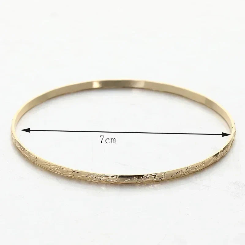 Slim Metal Bangles Gold Plated Carved Flower Layered Cuff Bracelet