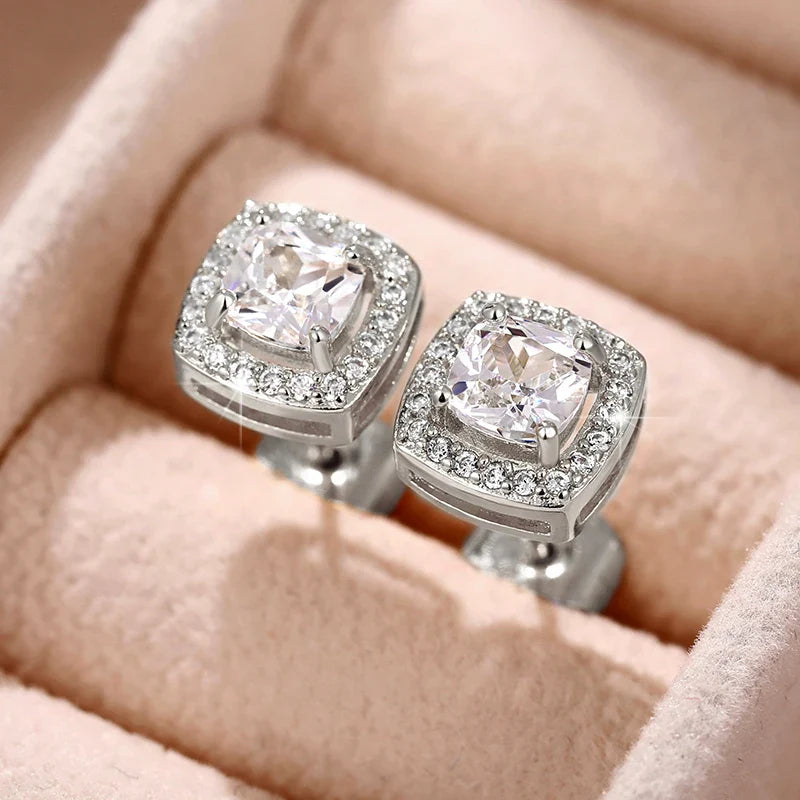 Simple Versatile Women Stud Earrings Square/Round Shaped