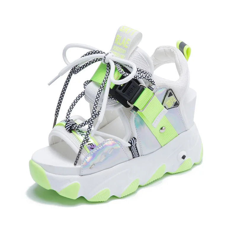 Buckle Strap Lace Design Platform Sneaker Sandals