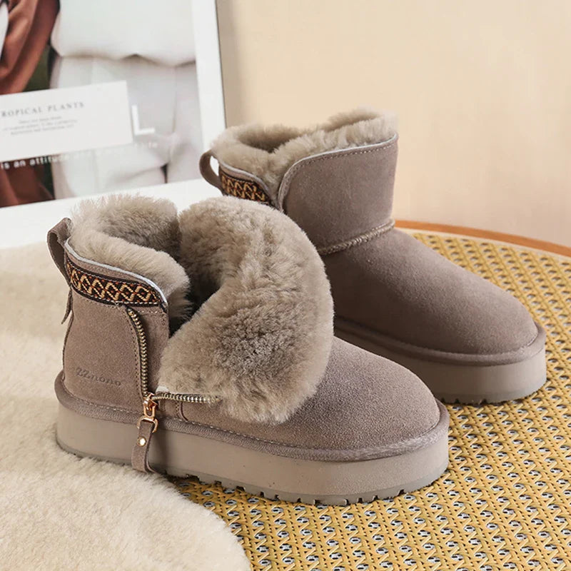 Faux Wool Plush Warm Winter Side Zip Snow Boots