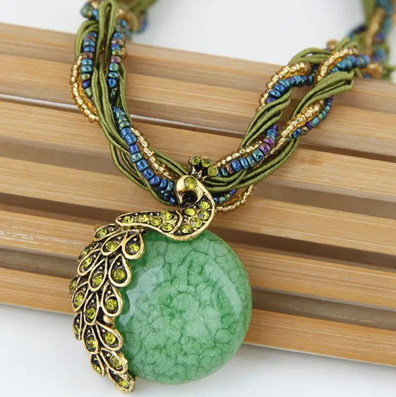 New Boho "Bird of Paradise" Beaded Pendant Necklace.
