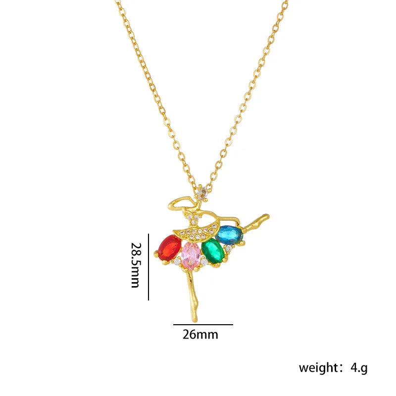 Colorful Zircon Ballerina Girl Pendant Necklace
