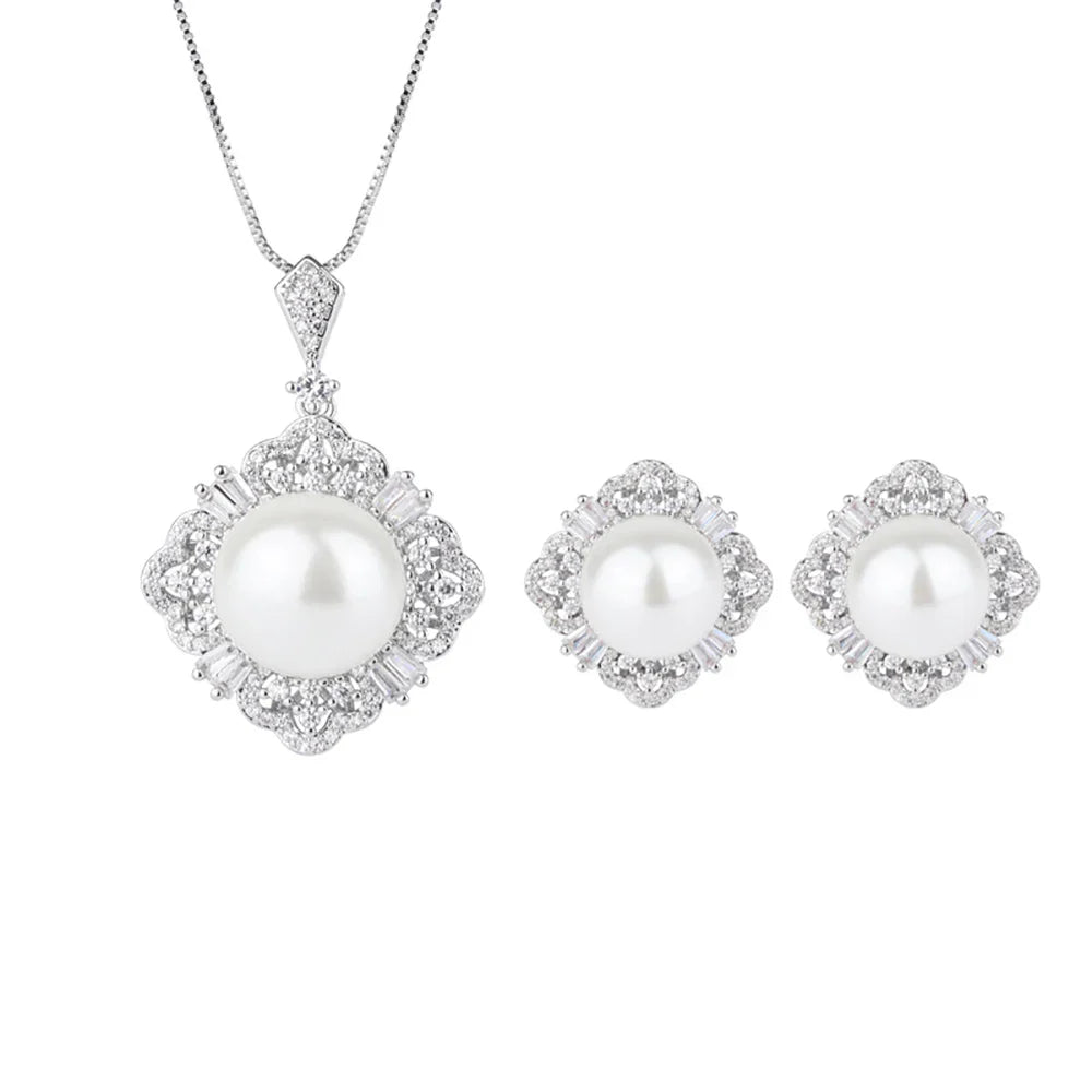 Large Pearl Pendant Necklace & Earrings Set