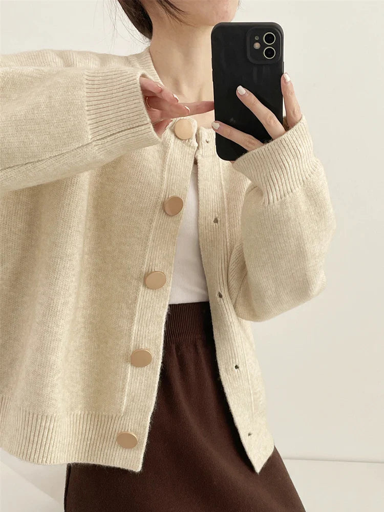 Elegant Cashmere  O-neck Knitted Loose  Cardigans Sweater