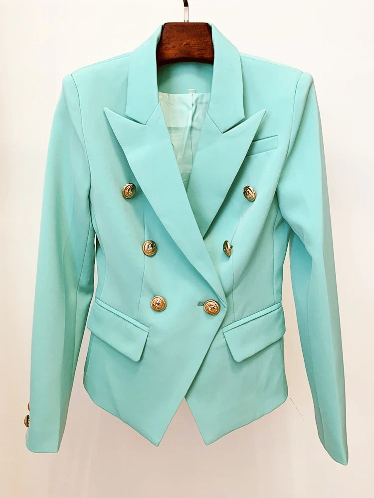 Designer Jacket-Blazer with Classic Slim Fitting Double Breasted & Lion Metal Buttons
