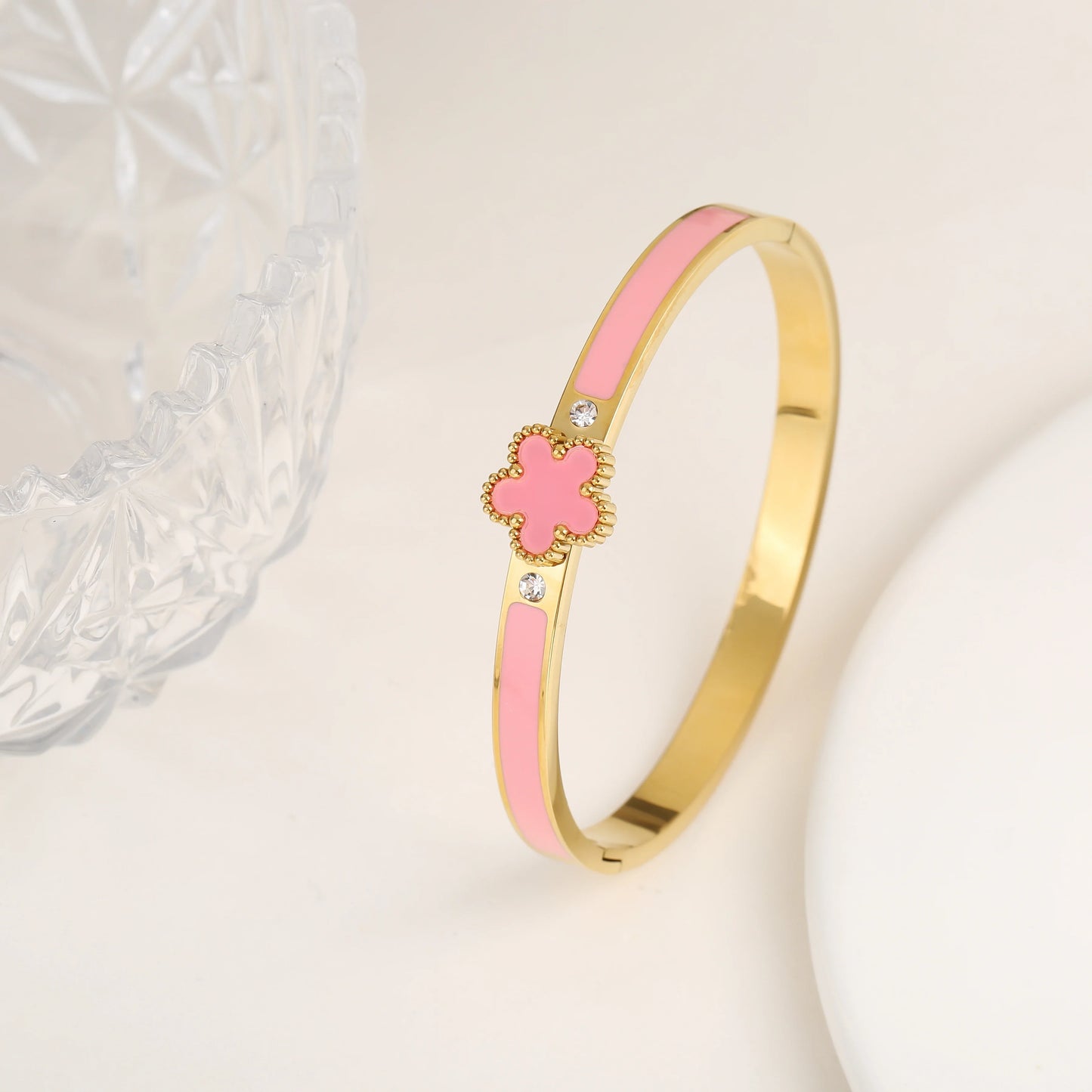 Five-Leaf Flower Open Bangle Bracelet