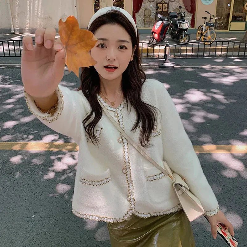 Easy on Me Faux Mink Fleece-Knitted Cardigan