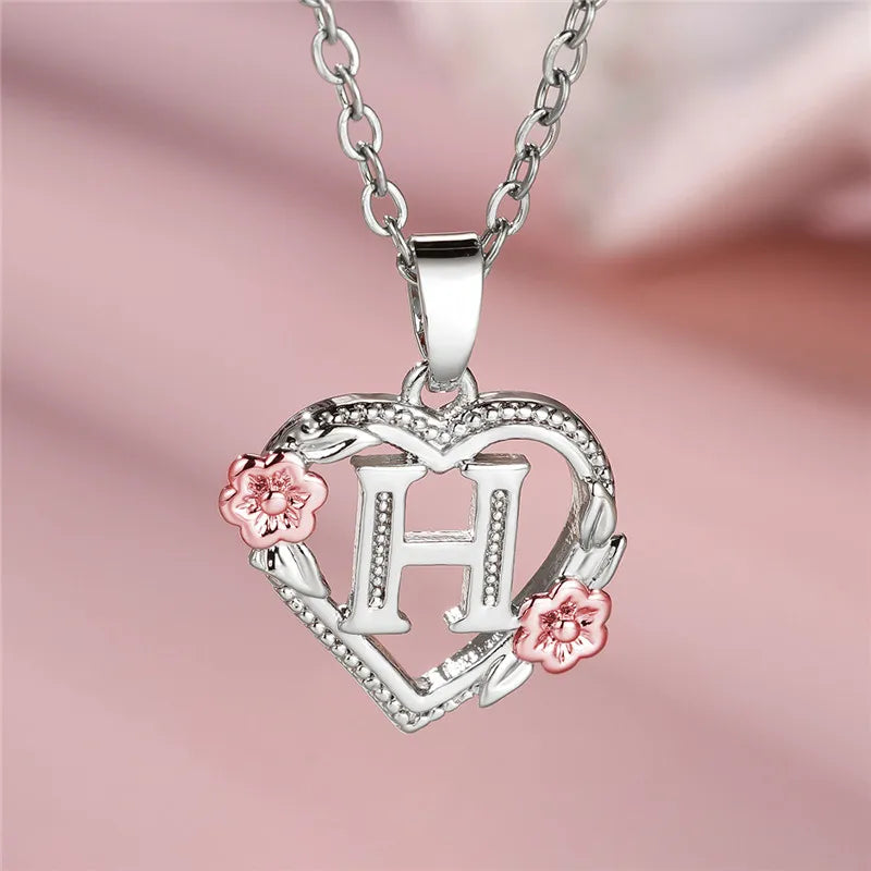 Personal A-Z Letter Flower Pendant Necklace