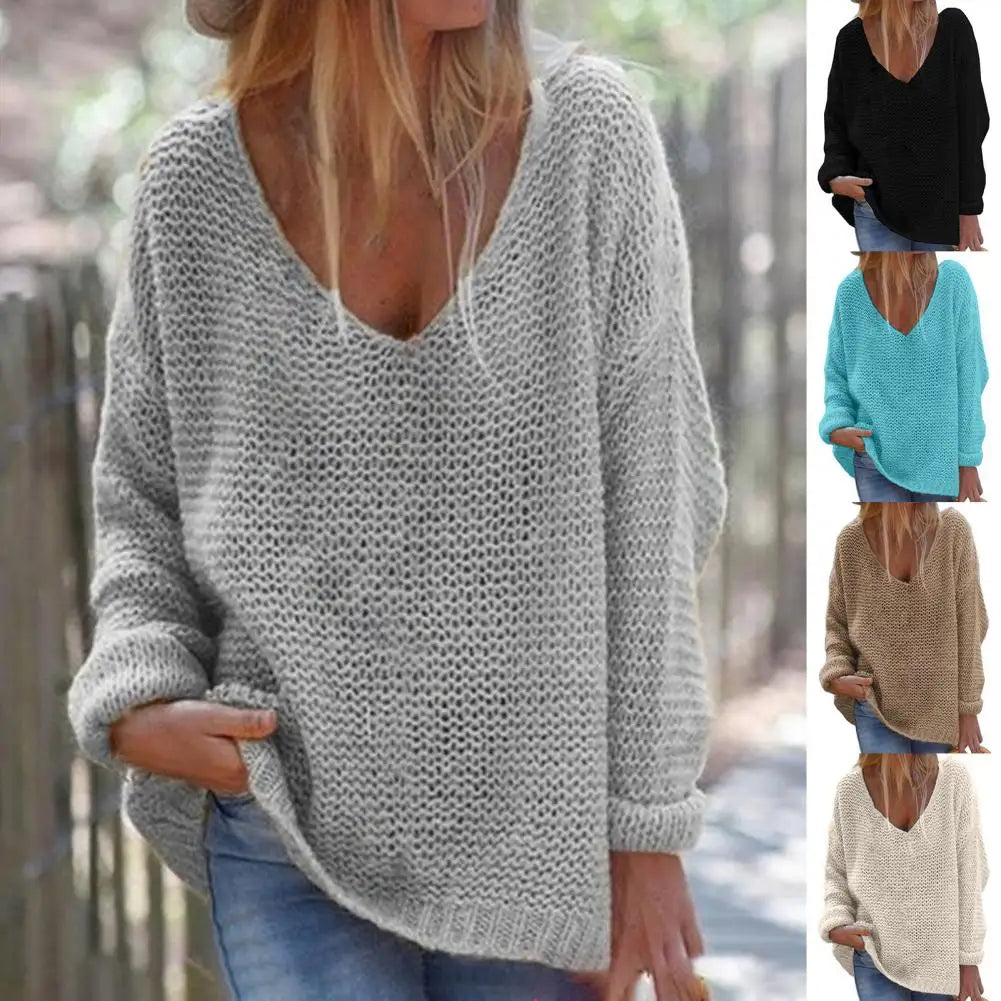 Trendy  Loose Fit V-Neck Sweater Knitted Top
