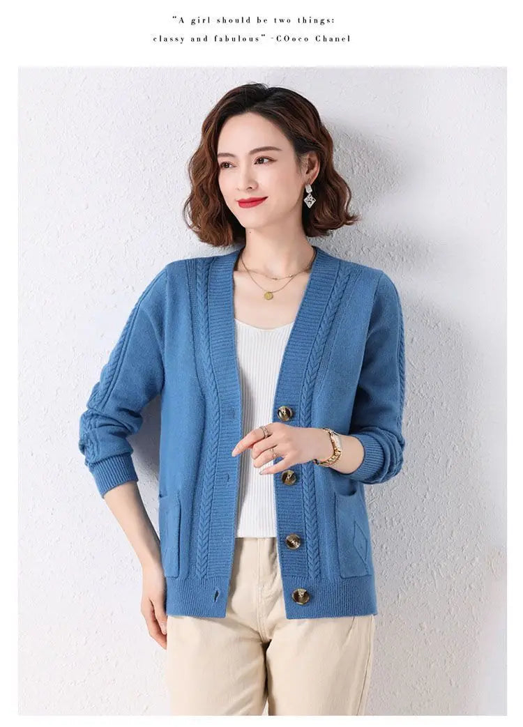New Vintage  Button Cardigans Sweaters Coat with  Long Sleeve
