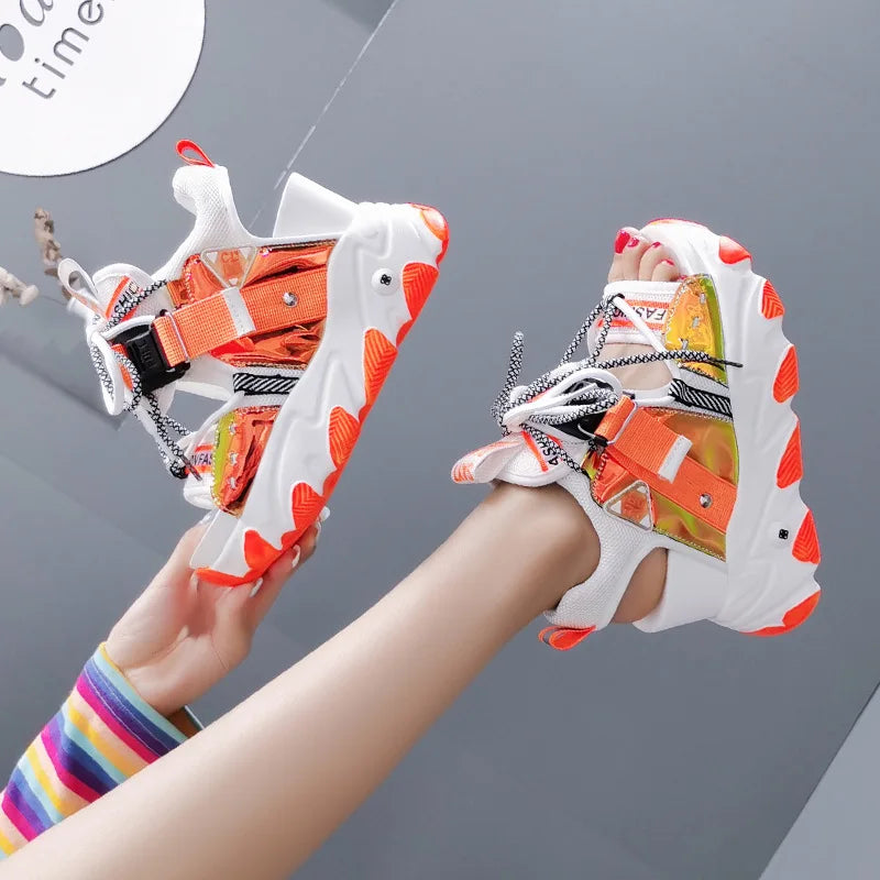 Buckle Strap Lace Design Platform Sneaker Sandals