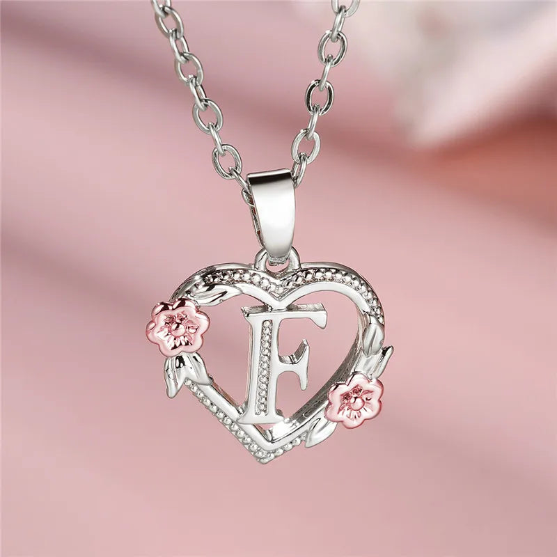 Personal A-Z Letter Flower Pendant Necklace