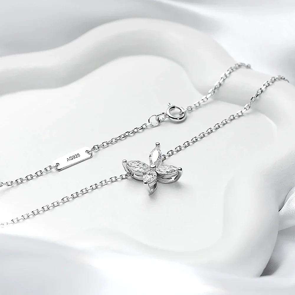 GRA Certified Butterfly Moissanite Jewelry Sets Marquise Cut Diamond Pendant, Necklace, Stud Earrings