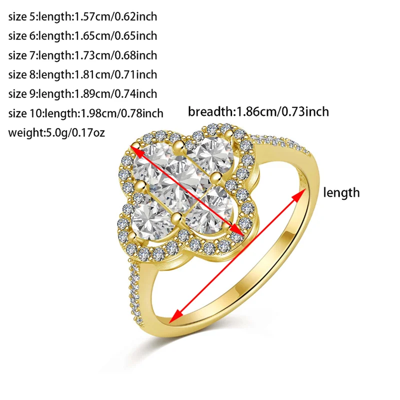 Designer Gold Color Four-leaf Clover Fashion Ring
