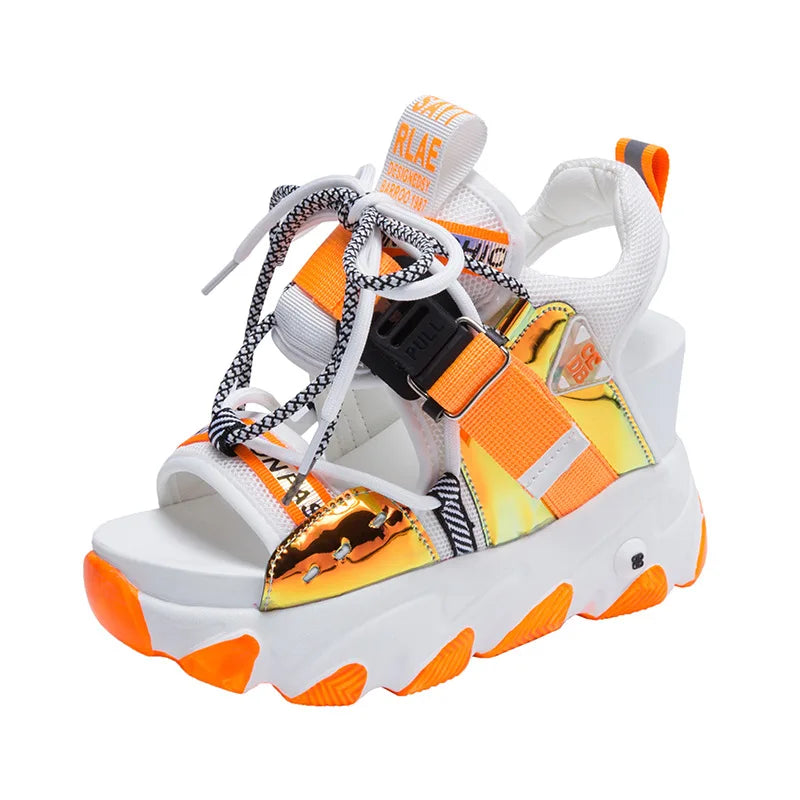 Buckle Strap Lace Design Platform Sneaker Sandals