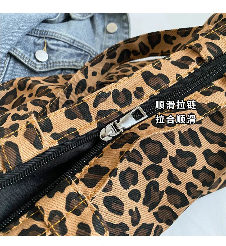 Versatile Casual Leopard Print Canvas Fashionable Crossbody Shoulder Bag