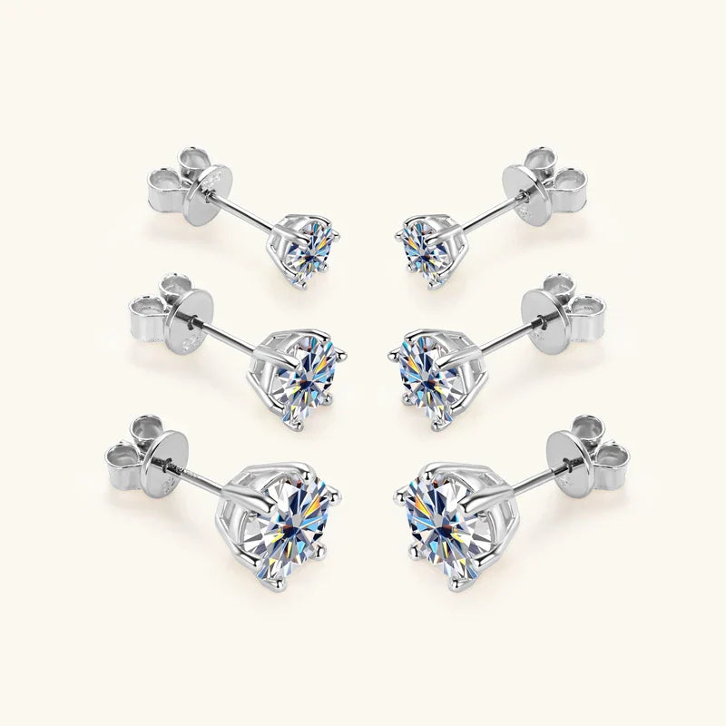 Sterling Silver and AAA Moissanite Diamond Solitaire Pendant Necklace & Earrings Set