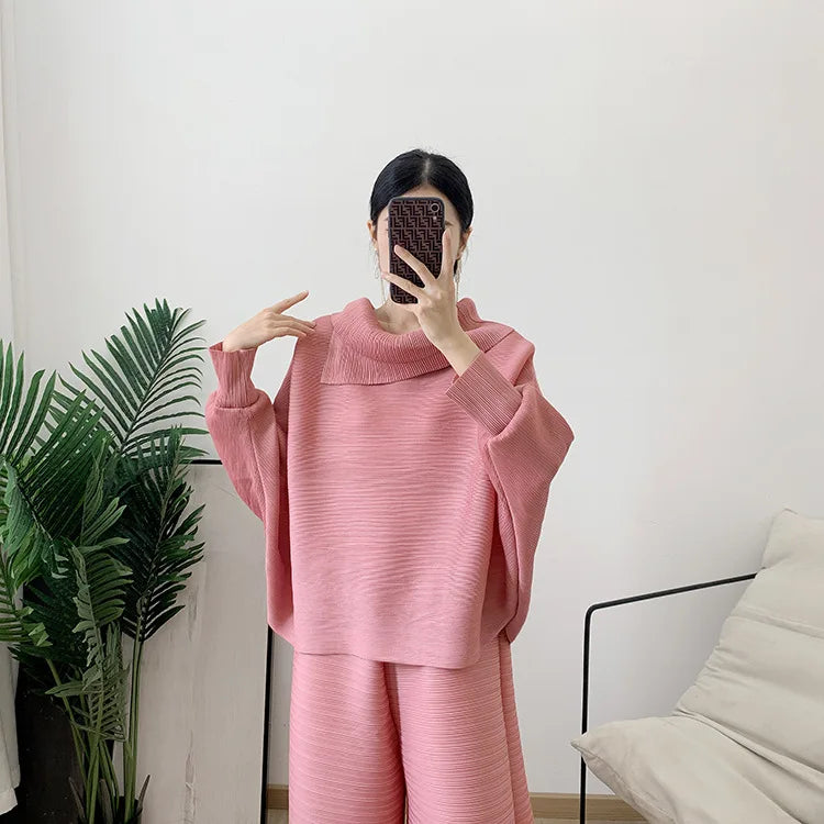 Perfected Charm Batwing Sleeve Top and Wide Leg Trousers Matching Set